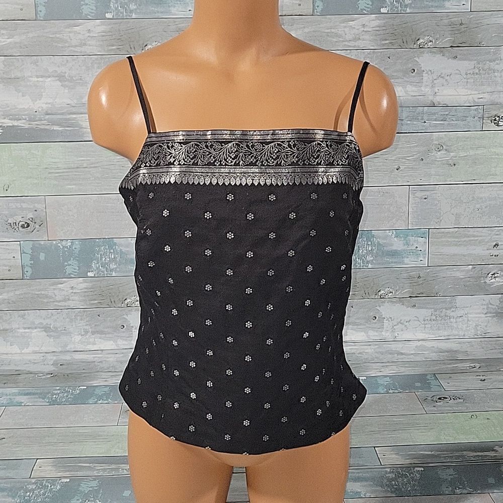 Ann Taylor Blue Label 90s or Y2K Black & Silver Cropped Top sz 6